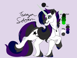 Size: 1600x1200 | Tagged: safe, artist:teonnakatztkgs, oc, oc only, pony, unicorn, horn, jewelry, looking back, necklace, purple background, simple background, smiling, solo, unicorn oc