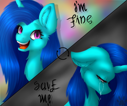 Size: 2683x2236 | Tagged: safe, artist:maneblue, oc, oc only, pony, unicorn, abstract background, bust, crying, duo, ear fluff, female, happy, high res, horn, mare, sad, smiling, unicorn oc