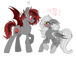 Size: 3024x2411 | Tagged: safe, artist:dreamy990, oc, oc only, oc:blood moon, oc:moonbite, bat pony, female, heart, high res, male, mare, simple background, stallion, transparent background