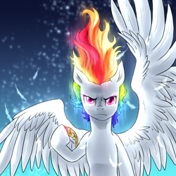 Size: 2000x2000 | Tagged: safe, artist:not-ordinary-pony, derpibooru exclusive, rainbow dash, pegasus, pony, g4, element of loyalty, female, glowing, glowing eyes, glowing mane, high res, male, mare, solo, sonic the hedgehog, sonic the hedgehog (series), spread wings, super rainbow dash, wings
