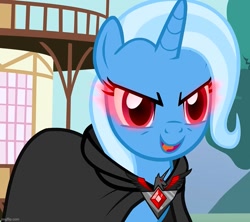 Size: 811x720 | Tagged: safe, screencap, trixie, pony, unicorn, g4, magic duel, alicorn amulet, cape, clothes, cropped, evil trixie, female, glowing, glowing eyes, mare, solo