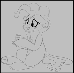 Size: 476x474 | Tagged: safe, artist:brainiac, pinkie pie, earth pony, pony, g4, brainiacs sketchbook (set), female, mare, medicine, sketch, solo, vent art