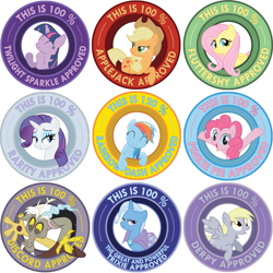 Size: 817x817 | Tagged: safe, artist:ambris, applejack, derpy hooves, discord, fluttershy, pinkie pie, rainbow dash, rarity, trixie, twilight sparkle, pony, g4, approval, approved, seal of approval