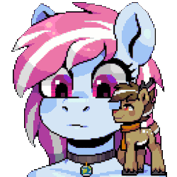 Size: 640x640 | Tagged: safe, artist:hikkage, oc, oc only, oc:evening skies, oc:habile, deer, deer pony, original species, anthro, animated, blushing, choker, clothes, deer oc, gif, heart, macro, macro/micro, micro, oc x oc, scarf, shipping, simple background, transparent background