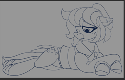 Size: 567x364 | Tagged: safe, artist:brainiac, oc, oc:roasted mallow, earth pony, pony, brainiacs sketchbook (set), female, mare, sketch, solo, vent art