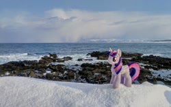 Size: 2048x1289 | Tagged: safe, photographer:pakapaka1993, twilight sparkle, alicorn, pony, g4, irl, japan, ocean, photo, plushie, snow, solo, twilight sparkle (alicorn), water, winter