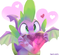Size: 1280x1200 | Tagged: safe, artist:sketchiix3, spike, dragon, cute, fire ruby, gem, heart, hearts and hooves day, holiday, male, ruby, solo, spikabetes, valentine's day, winged spike, wings