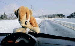 Size: 1024x627 | Tagged: safe, photographer:pakapaka1993, pony, car, irl, japan, photo, plushie, snow, solo, winter