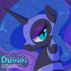 Size: 2000x2000 | Tagged: safe, artist:duvivi, nightmare moon, alicorn, pony, g4, high res, lidded eyes, looking at you, smiling, solo