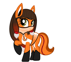 Size: 1253x1091 | Tagged: safe, artist:thebellajaydenart, earth pony, pony, crossover, digital art, full body, jewelry, lila rossi, miraculous ladybug, necklace, raised hoof, simple background, smiling, standing, superhero costume, volpina, white background