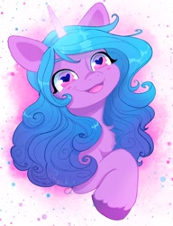 Size: 1571x2048 | Tagged: safe, artist:saphypone, izzy moonbow, pony, unicorn, g5, my little pony: a new generation, chest fluff, glowing, glowing horn, heart eyes, horn, open mouth, solo, wingding eyes