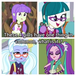 Size: 4096x4096 | Tagged: safe, artist:desconhecido2000, edit, edited screencap, screencap, aria blaze, juniper montage, starlight, sugarcoat, equestria girls, equestria girls specials, g4, my little pony equestria girls: better together, my little pony equestria girls: dance magic, my little pony equestria girls: legend of everfree, my little pony equestria girls: mirror magic, my little pony equestria girls: rainbow rocks, glasses, meme, mirror, pigtails, similarities