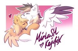 Size: 1831x1191 | Tagged: safe, artist:kejifox, oc, oc:keji, oc:mirta whoowlms, pegasus, pony, heart, kejitash