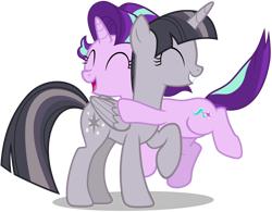 Size: 4000x3112 | Tagged: safe, artist:famousmari5, artist:wardex101, edit, starlight glimmer, twilight sparkle, alicorn, pony, unicorn, g4, uncommon bond, cute, discorded, discorded twilight, duo, duo female, eyes closed, female, glimmerbetes, happy, high res, hug, open mouth, simple background, smiling, transparent background, twiabetes, twilight sparkle (alicorn), twilight tragedy, vector