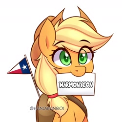 Size: 1800x1800 | Tagged: safe, artist:handgunboi, applejack, earth pony, pony, g4, commission, cowboy hat, cute, flag, hat, jackabetes, mouth hold, paper, solo, texas