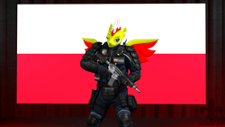 Size: 2560x1440 | Tagged: safe, artist:equeenart, oc, oc:magnus, pegasus, anthro, 3d, b.o.a, counter terrorist, counter-strike: global offensive, flag, gun, m4a1, male, poland, polish, pose, rifle, weapon, wings