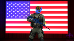 Size: 2560x1440 | Tagged: safe, artist:equeenart, oc, oc:bonkieblus, anthro, 3d, american flag, counter terrorist, counter-strike: global offensive, fbi, flag, gun, male, murica, pose, rifle, scar, sniper rifle, united states, weapon