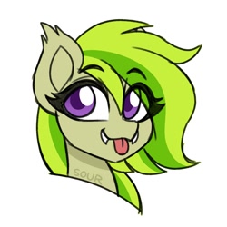Size: 2000x2000 | Tagged: safe, artist:sickly-sour, oc, oc only, pony, eye clipping through hair, eyebrows, eyebrows visible through hair, fangs, high res, raspberry, simple background, smiling, solo, tongue out, white background
