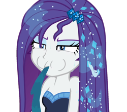 Size: 1222x1080 | Tagged: safe, edit, edited screencap, screencap, rarity, do it for the ponygram!, equestria girls, g4, my little pony equestria girls: better together, the other side, background removed, bare shoulders, female, frown, not a vector, simple background, sleeveless, solo, strapless, transparent background, wet hair, wet hairity