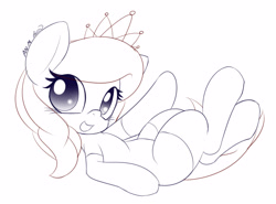 Size: 2833x2093 | Tagged: safe, artist:an-m, diamond tiara, earth pony, pony, g4, female, filly, foal, high res, jewelry, looking at you, lying down, on back, open mouth, open smile, simple background, smiling, solo, tiara, white background