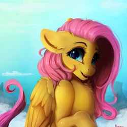 Size: 4000x4000 | Tagged: safe, artist:miokomata, fluttershy, pegasus, pony, g4, absurd resolution, cute, ear fluff, fangs, female, freckles, freckleshy, mare, open mouth, open smile, shyabetes, smiling, solo