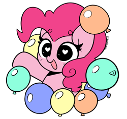 Size: 4432x4176 | Tagged: safe, artist:kittyrosie, pinkie pie, earth pony, pony, balloon, blushing, cute, diapinkes, female, happy, heart eyes, high res, mare, open mouth, open smile, simple background, smiling, solo, white background, wingding eyes