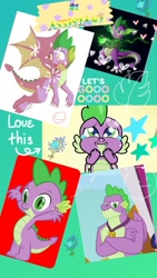 Size: 1044x1856 | Tagged: safe, artist:decokenite, spike, dragon, cute-pocalypse meow, g4, g4.5, my little pony: pony life, the last problem, book:friendship scrapbook, collage, cropped, crying, designs, fanart, male, older, older spike, photo, scrapbook, tears of joy, winged spike, wings