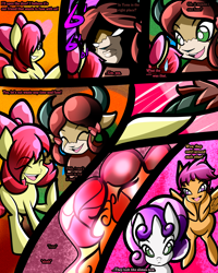 Size: 2400x3000 | Tagged: safe, artist:keytee-chan, apple bloom, scootaloo, sweetie belle, yona, comic:the great big fusion 3 remake, g4, comic, cutie mark crusaders, eyes closed, fusion, high res, jojo reference, merging, smiling