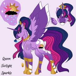 Size: 2000x2000 | Tagged: safe, artist:teonnakatztkgs, twilight sparkle, alicorn, pony, g4, alternate design, bio in description, bust, female, high res, hoof shoes, mare, queen twilight, reference sheet, solo, twilight sparkle (alicorn)