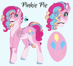 Size: 2000x1815 | Tagged: safe, artist:teonnakatztkgs, pinkie pie, earth pony, pony, g4, alternate design, bio in description, bust, female, lipstick, mare, reference sheet, simple background, solo, unshorn fetlocks