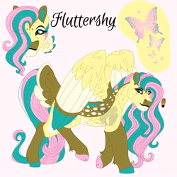 Size: 2000x2000 | Tagged: safe, artist:teonnakatztkgs, fluttershy, pegasus, pony, g4, alternate design, bio in description, bust, female, high res, mare, reference sheet, simple background, solo, wings