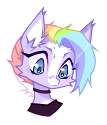 Size: 1024x1188 | Tagged: safe, artist:miioko, oc, oc only, pony, bust, choker, clothes, ear fluff, multicolored hair, rainbow hair, simple background, solo, transparent background