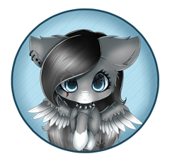 Size: 2565x2338 | Tagged: safe, artist:maneblue, oc, oc only, pegasus, pony, chibi, choker, coat markings, ear fluff, ear piercing, earring, eye clipping through hair, female, high res, jewelry, mare, pegasus oc, piercing, simple background, socks (coat markings), solo, spiked choker, spread wings, transparent background, wings