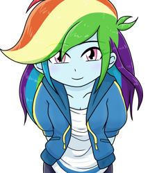 Size: 640x740 | Tagged: safe, alternate version, artist:batipin, rainbow dash, equestria girls, g4, arm behind back, cute, dashabetes, female, looking at you, multiple variants, simple background, solo, transparent background