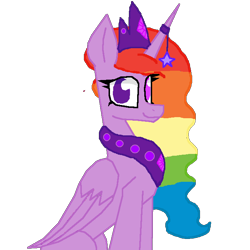 Size: 700x700 | Tagged: safe, artist:princessmoonlight, oc, oc:moonlight stars, alicorn, pony, female, folded wings, horn, horn jewelry, jewelry, looking at you, mare, multicolored eyes, multicolored hair, multicolored mane, rainbow hair, simple background, sitting up, smiling, solo, transparent background, wings