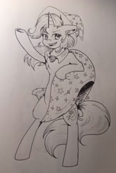 Size: 2124x3188 | Tagged: safe, artist:dreamy990, trixie, pony, g4, bipedal, cape, clothes, hat, high res, monochrome, solo, traditional art, trixie's cape, trixie's hat