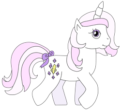 Size: 2578x2373 | Tagged: safe, artist:supahdonarudo, fleur-de-lis, pony, unicorn, series:fleurbuary, g1, g4, bow, female, full body, g4 to g1, generation leap, high res, hooves, horn, mare, side view, simple background, solo, style emulation, tail, tail bow, transparent background