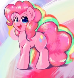 Size: 1668x1759 | Tagged: safe, artist:kurogewapony, pinkie pie, earth pony, pony, g4, abstract background, blushing, cute, diapinkes, female, looking at you, mare, open mouth, open smile, smiling, smiling at you, solo