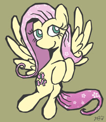 Size: 1276x1473 | Tagged: safe, artist:garammasara, fluttershy, pegasus, pony, g4, cut paper, female, flower, flower in hair, flying, hooves, looking at you, mare, signature, simple background, smiling, smiling at you, solo, spread wings, wings