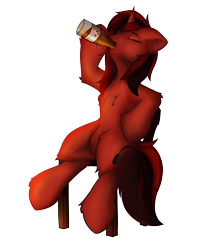 Size: 4036x5000 | Tagged: safe, artist:flapstune, oc, oc only, oc:flaps tune, pony, unicorn, chest fluff, cider, drink, ear fluff, eyes closed, female, fluffy, frog (hoof), mare, simple background, sitting, solo, transparent background, underhoof
