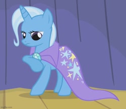 Size: 647x558 | Tagged: safe, screencap, trixie, pony, unicorn, boast busters, g4, season 1, brooch, cape, clothes, cropped, jewelry, trixie's brooch, trixie's cape