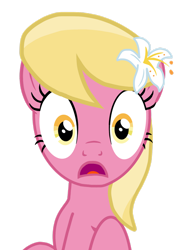 Size: 1280x1656 | Tagged: safe, artist:onebigbarbarian, lily, lily valley, earth pony, pony, g4, female, flower, flower in hair, mare, open mouth, show accurate, simple background, solo, transparent background