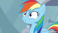 Size: 640x360 | Tagged: safe, screencap, rainbow dash, pegasus, pony, g4, season 5, tanks for the memories, animated, faic, female, gif, gifs.com, mare, open mouth, open smile, rainbow dash is best facemaker, rainbow dash's house, rainbow grinch, smiling, solo