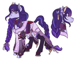 Size: 3300x2600 | Tagged: safe, artist:monnarcha, earth pony, pony, clothes, commission, female, genshin impact, high res, mare, ponified, raiden shogun (genshin impact), simple background, solo, transparent background