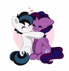 Size: 3892x4006 | Tagged: safe, artist:kittyrosie, oc, oc only, alicorn, pegasus, pony, alicorn oc, blushing, commission, cute, duo, eyes closed, floating heart, heart, horn, hug, oc x oc, pegasus oc, shipping, wings, ych result