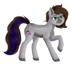 Size: 1833x1613 | Tagged: safe, artist:haruhi-il, oc, oc only, oc:cj vampire, pegasus, pony, brown mane, brown tail, commission, fangs, green eyes, grin, looking sideways, photo, purple tail highlight, smiling, solo, tail, ych result