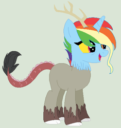 Size: 396x421 | Tagged: safe, artist:yulianapie26, oc, oc only, draconequus, pony, base used, draconequus oc, interspecies offspring, offspring, parent:discord, parent:rainbow dash, parents:discodash, simple background, smiling, solo