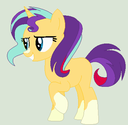 Size: 381x373 | Tagged: safe, artist:yulianapie26, oc, oc only, pony, unicorn, base used, coat markings, eyelashes, grin, offspring, parent:starlight glimmer, parent:sunburst, parents:starburst, smiling, socks (coat markings)