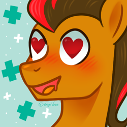 Size: 500x500 | Tagged: safe, artist:kaikururu, oc, oc only, earth pony, pony, blushing, bust, earth pony oc, heart eyes, male, smiling, solo, stallion, wingding eyes