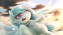 Size: 1920x1079 | Tagged: safe, artist:phoenixrk49, oc, oc only, pegasus, pony, clothes, eye reflection, female, mare, open mouth, pegasus oc, reflection, scarf, solo